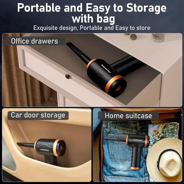 Alt view image 6 of 7 - 12-in-1 Cordless Compressed Air Duster with 2-Speeds 120,000RPM, LED Light, Computer Vacuum Air Duster 2-in-1, Perfect for Deep Cleaning Keyboards, PCs, Cars, and Electronics