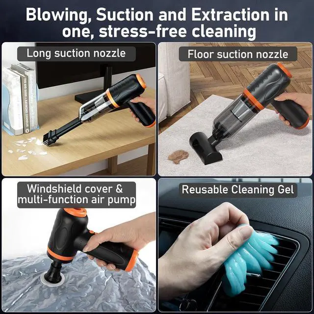Alt view image 3 of 7 - 12-in-1 Cordless Compressed Air Duster with 2-Speeds 120,000RPM, LED Light, Computer Vacuum Air Duster 2-in-1, Perfect for Deep Cleaning Keyboards, PCs, Cars, and Electronics