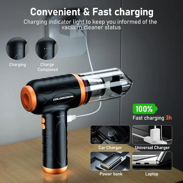 Alt view image 7 of 7 - 12-in-1 Cordless Compressed Air Duster with 2-Speeds 120,000RPM, LED Light, Computer Vacuum Air Duster 2-in-1, Perfect for Deep Cleaning Keyboards, PCs, Cars, and Electronics