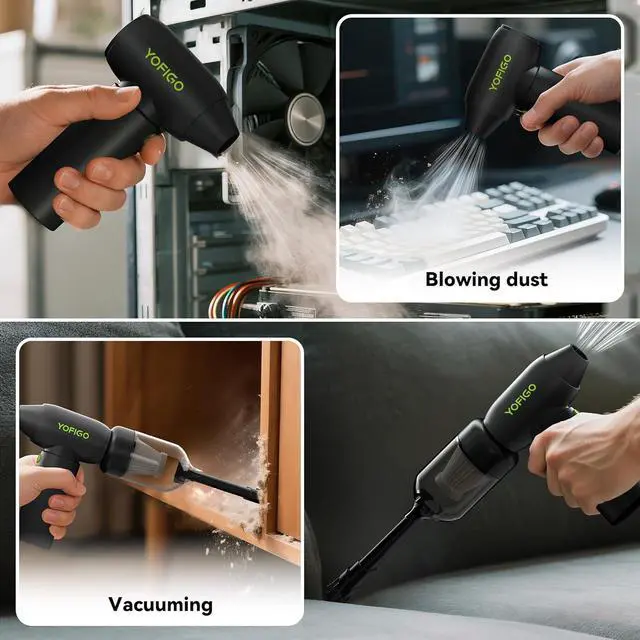 Alt view image 2 of 7 - Compressed Air Duster,  Electric Air Duster PC & Keyboard Cleaning Kit, 150000RPM Rechargeable 4-Speed Dust Mover for Car, Mini Metal Handheld Air Blower Replaces Compressed Air Can