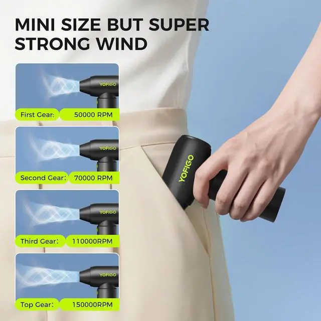 Alt view image 5 of 7 - Compressed Air Duster,  Electric Air Duster PC & Keyboard Cleaning Kit, 150000RPM Rechargeable 4-Speed Dust Mover for Car, Mini Metal Handheld Air Blower Replaces Compressed Air Can