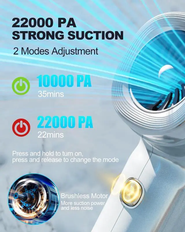 Alt view image 2 of 7 - Handheld Car Vacuum Cleaner High Power,4-in-1 Small Portable Mini Cordless Brushless Motor Cleaner with 22000pa Suction Power & Air Duster,Type-C Charge,Cleaner for Home,Car(Mysterious Silver)