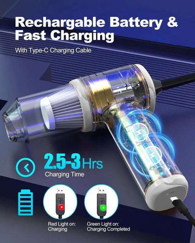 Alt view image 3 of 7 - Handheld Car Vacuum Cleaner High Power,4-in-1 Small Portable Mini Cordless Brushless Motor Cleaner with 22000pa Suction Power & Air Duster,Type-C Charge,Cleaner for Home,Car(Mysterious Silver)