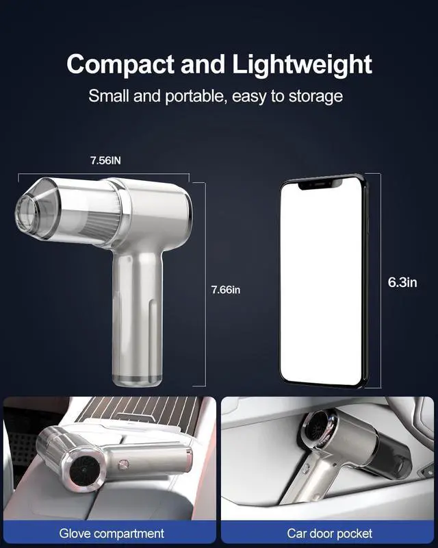 Alt view image 6 of 7 - Handheld Car Vacuum Cleaner High Power,4-in-1 Small Portable Mini Cordless Brushless Motor Cleaner with 22000pa Suction Power & Air Duster,Type-C Charge,Cleaner for Home,Car(Mysterious Silver)