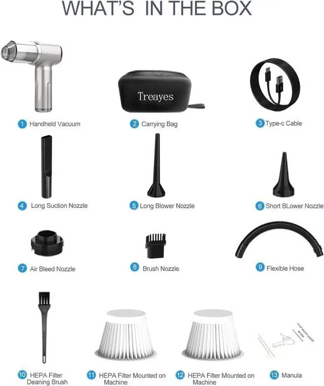 Alt view image 7 of 7 - Handheld Car Vacuum Cleaner High Power,4-in-1 Small Portable Mini Cordless Brushless Motor Cleaner with 22000pa Suction Power & Air Duster,Type-C Charge,Cleaner for Home,Car(Mysterious Silver)