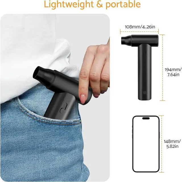 Alt view image 3 of 7 - 2-in-1 Electric Air Duster & Vacuum Turbo Fan,125000 RPM Cordless Jet Blower Adjustable Speeds,8000mAh Rechargeable Battery,Aluminum Body,for Travel,Computer Keyboard,Car,Home&Office Cleaning