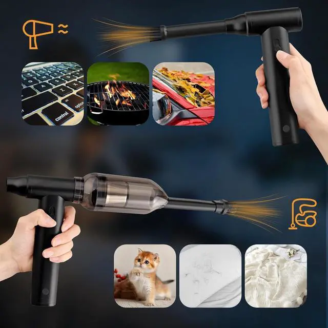 Alt view image 4 of 7 - 2-in-1 Electric Air Duster & Vacuum Turbo Fan,125000 RPM Cordless Jet Blower Adjustable Speeds,8000mAh Rechargeable Battery,Aluminum Body,for Travel,Computer Keyboard,Car,Home&Office Cleaning