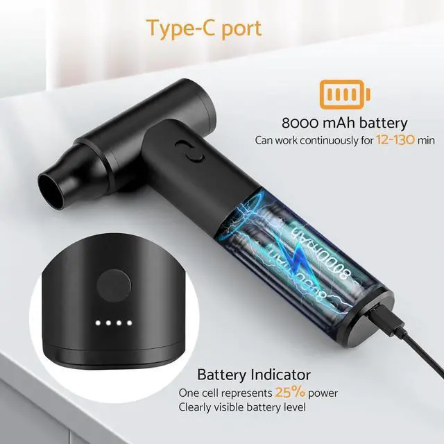 Alt view image 6 of 7 - 2-in-1 Electric Air Duster & Vacuum Turbo Fan,125000 RPM Cordless Jet Blower Adjustable Speeds,8000mAh Rechargeable Battery,Aluminum Body,for Travel,Computer Keyboard,Car,Home&Office Cleaning