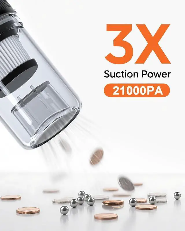 Alt view image 4 of 7 - Car Vacuum Portable Cordless, 21000PA Handheld High Power Suction & Blower, Small Cordless Handheld Vacuum Cleaner for Car, Home, Office