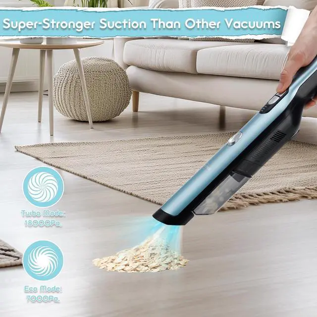 Alt view image 3 of 7 - Handheld Cordless Vacuum Cleaner, Portable Car Vacuum with 18KPa Suction Power,Quick-Charge Hand Vac with LED Headlight & Storage Dock, Dust Buster for Home Office Desk Keyboards Pet Hair, Blue