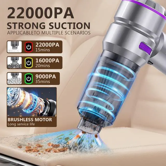 Alt view image 2 of 7 - 22000PA Handheld Vacuum Cleaner - 4-in-1 Cordless Car Vacuum with Brushless Motor, Type-C Fast Charging, Portable Air Duster for Home/Car/Office (Purple)