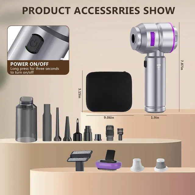 Alt view image 7 of 7 - 22000PA Handheld Vacuum Cleaner - 4-in-1 Cordless Car Vacuum with Brushless Motor, Type-C Fast Charging, Portable Air Duster for Home/Car/Office (Purple)