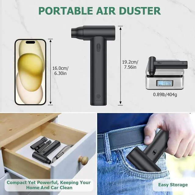 Alt view image 3 of 7 - 2 in 1 Electric Air Duster and Mini Vacuum 125000rpm Air Blower Compressed Air Duster Cordless Air Blower Electric Duster with 4 Nozzles for Keyboard Car Electric Devices Cleaning