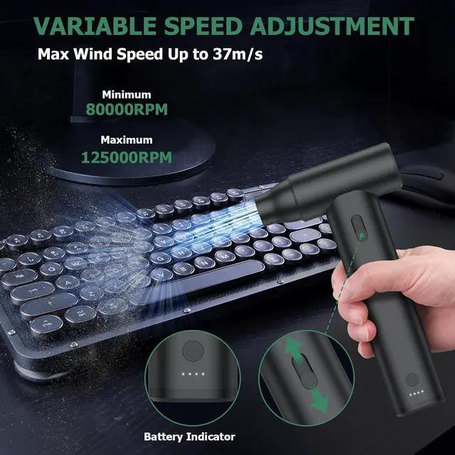 Alt view image 5 of 7 - 2 in 1 Electric Air Duster and Mini Vacuum 125000rpm Air Blower Compressed Air Duster Cordless Air Blower Electric Duster with 4 Nozzles for Keyboard Car Electric Devices Cleaning