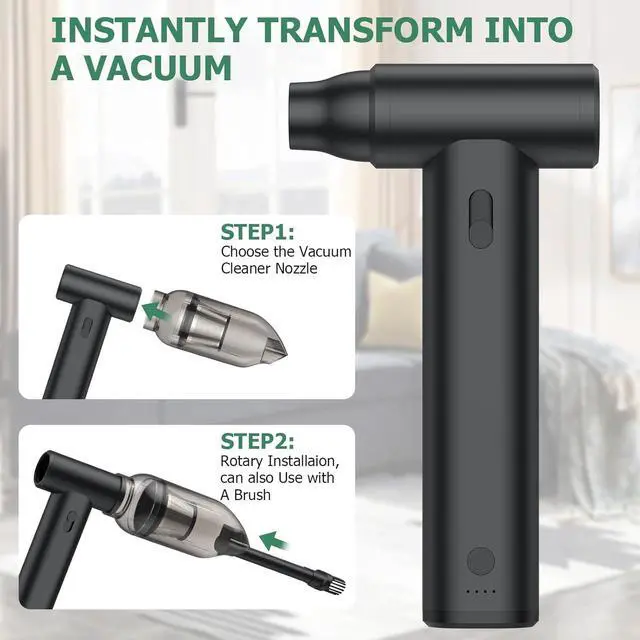 Alt view image 7 of 7 - 2 in 1 Electric Air Duster and Mini Vacuum 125000rpm Air Blower Compressed Air Duster Cordless Air Blower Electric Duster with 4 Nozzles for Keyboard Car Electric Devices Cleaning