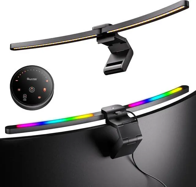 Main image of Curved Monitor Light Bar 15 RGB Backlight for 34"+ Screens, Computer Bar Lights Fold Dual Light with Color Temperature Brightness Stepless Dimming, No Glare Desk Lamp for Home Office Gaming