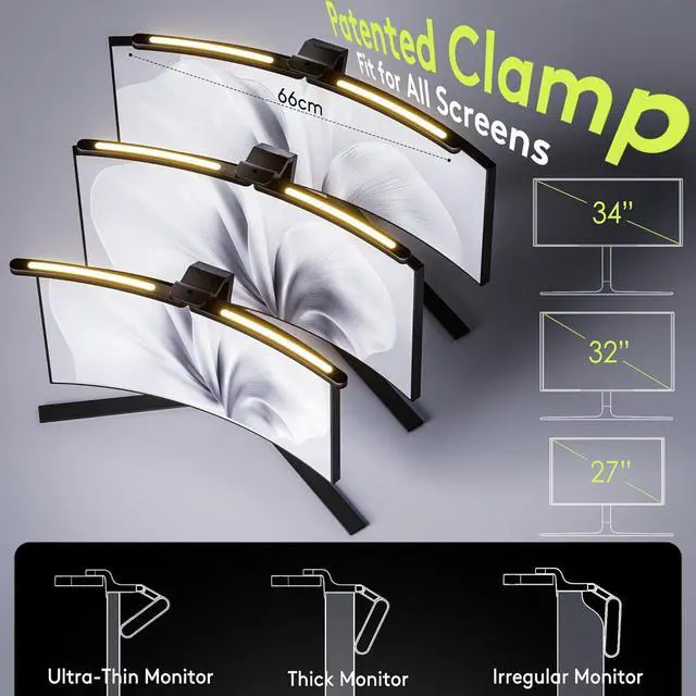 Alt view image 4 of 7 - Curved Monitor Light Bar 15 RGB Backlight for 34"+ Screens, Computer Bar Lights Fold Dual Light with Color Temperature Brightness Stepless Dimming, No Glare Desk Lamp for Home Office Gaming