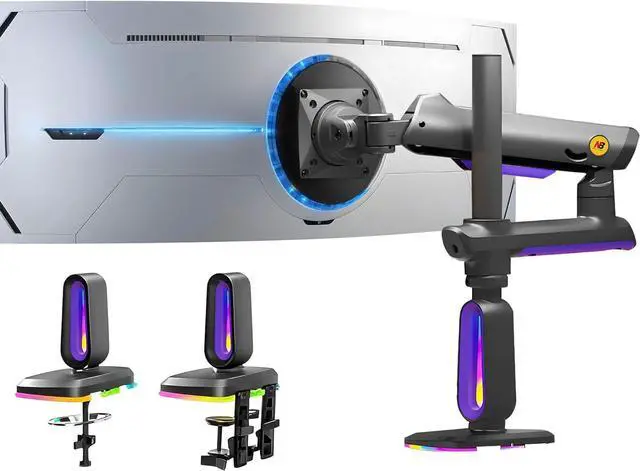Main image of NB Extra Height Gaming Monitor Arm for 32 to 60 Inches Screen, Load up to 20 kg, VESA 75/100, RGB-Light, Heavy Duty, Multi Angle Adjustable, Premium Aluminum, Long Arm Extension Purple Blue