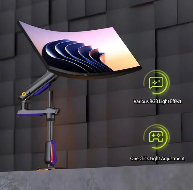 Alt view image 3 of 7 - NB Extra Height Gaming Monitor Arm for 32 to 60 Inches Screen, Load up to 20 kg, VESA 75/100, RGB-Light, Heavy Duty, Multi Angle Adjustable, Premium Aluminum, Long Arm Extension Purple Blue