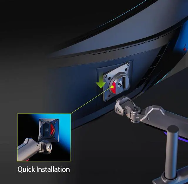 Alt view image 6 of 7 - NB Extra Height Gaming Monitor Arm for 32 to 60 Inches Screen, Load up to 20 kg, VESA 75/100, RGB-Light, Heavy Duty, Multi Angle Adjustable, Premium Aluminum, Long Arm Extension Purple Blue