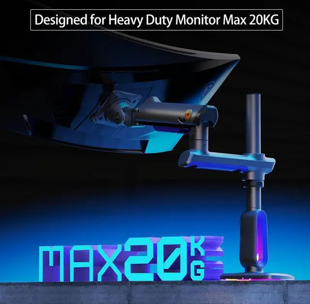 Alt view image 7 of 7 - NB Extra Height Gaming Monitor Arm for 32 to 60 Inches Screen, Load up to 20 kg, VESA 75/100, RGB-Light, Heavy Duty, Multi Angle Adjustable, Premium Aluminum, Long Arm Extension Purple Blue