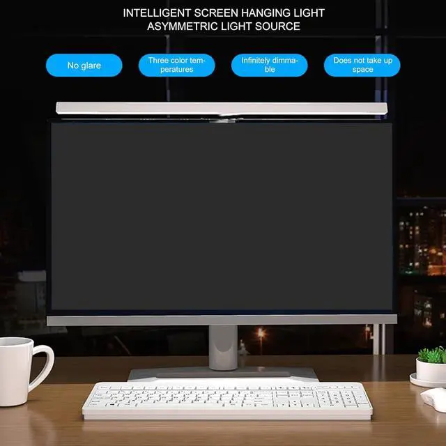 Alt view image 4 of 7 - Computer Monitor Light Bar, Anti Glare Eye Caring LED Computer Monitor Lamp, Easy Installation, Support Infinite Dimming, Touch Control, USB Charging (White)