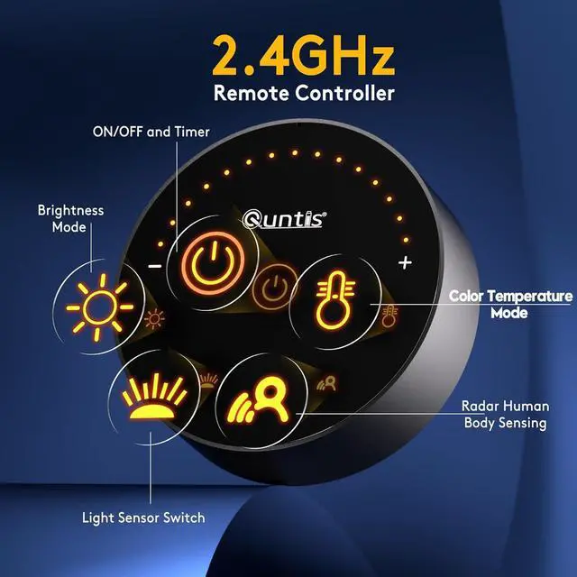 Alt view image 6 of 7 - Quntis 20.5'' Computer Monitor Light - Radar Motion Sensor, Eye-Care Professional Desk Lamp Bar, Stepless Dimming Remote Control, Auto-Dimming & Timer, Space Saving Fit for Curved & All Screens