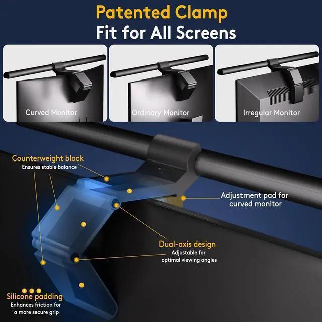 Alt view image 7 of 7 - Quntis 20.5'' Computer Monitor Light - Radar Motion Sensor, Eye-Care Professional Desk Lamp Bar, Stepless Dimming Remote Control, Auto-Dimming & Timer, Space Saving Fit for Curved & All Screens
