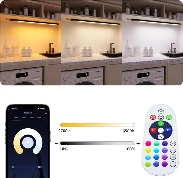 Alt view image 3 of 6 - Under Monitor RGB Light Bar, LED for Desk Gaming Setup, Plug in Keyboard Light, White and Million Color, Wireless Remote, Alexa Smart LED Lights for Room Decor, Desk PC TV(24 INCH)