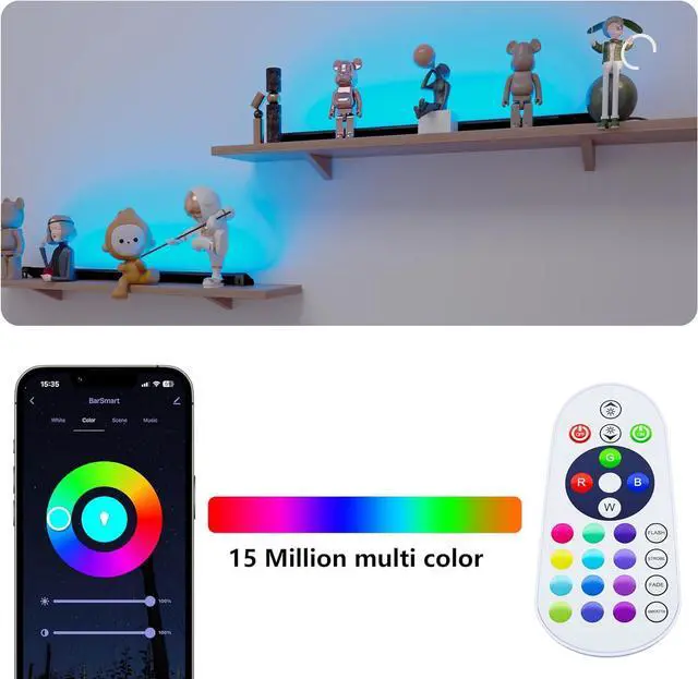 Alt view image 5 of 6 - Under Monitor RGB Light Bar, LED for Desk Gaming Setup, Plug in Keyboard Light, White and Million Color, Wireless Remote, Alexa Smart LED Lights for Room Decor, Desk PC TV(24 INCH)