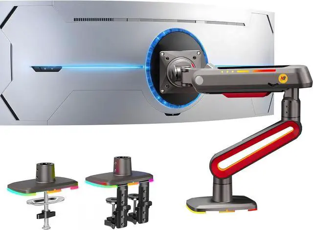 Main image of NB Designer Gaming Monitor Arm for 32 to 60 Inches Screen, Load up to 20 kg, VESA 75/100, RGB-Light, Heavy Duty, Multi Angle Adjustable, Premium Aluminum, Long Arm Extension Red