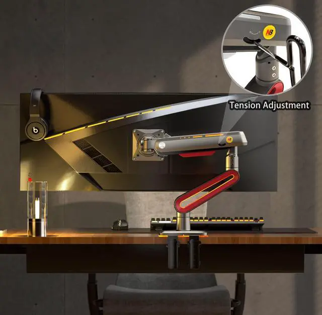 Alt view image 7 of 7 - NB Designer Gaming Monitor Arm for 32 to 60 Inches Screen, Load up to 20 kg, VESA 75/100, RGB-Light, Heavy Duty, Multi Angle Adjustable, Premium Aluminum, Long Arm Extension Red