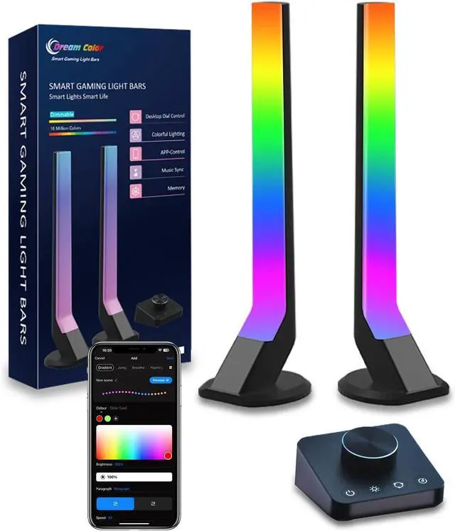 Main image of Gaming Light Bars with Dial Controller, Smart Gaming LED Lights RGB Light Bars Compatible with Alexa and Google Assistant, TV LED Backlight App Control Music Sync for Gaming Room Bedroom Decor Gifts