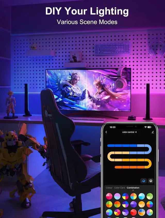 Alt view image 7 of 7 - Gaming Light Bars with Dial Controller, Smart Gaming LED Lights RGB Light Bars Compatible with Alexa and Google Assistant, TV LED Backlight App Control Music Sync for Gaming Room Bedroom Decor Gifts