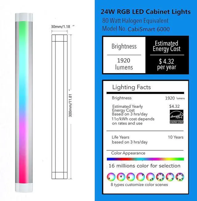 Alt view image 2 of 7 - Under Cabinet Lights RGB LED Light Bar Plug in for Shelf,Desk,Display Case Cabinets Lights,Color Changing Shelves Strip Lights Works with Alexa,Google,Smart APP,TV,Monitor Backlight,6pcs