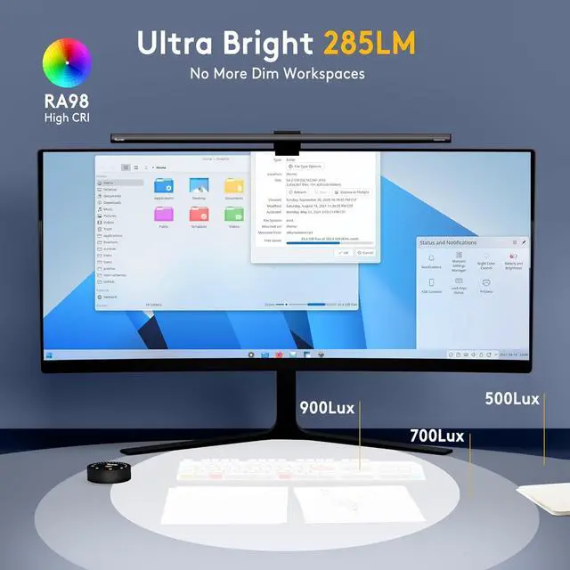 Alt view image 2 of 7 - Quntis 20.5'' Computer Monitor Light - Radar Motion Sensor, Eye-Care Professional Desk Lamp Bar, Stepless Dimming Remote Control, Auto-Dimming & Timer, Space Saving Fit for Curved & All Screens