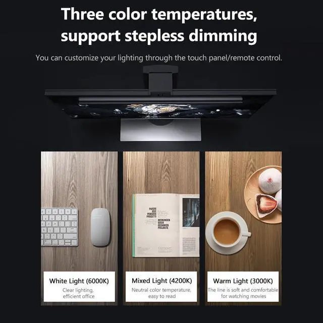 Alt view image 6 of 7 - Monitor Light Bar, LED Monitor Light Lamp with Dual Mode Control, No Screen Glare Stepless Dimming USB Hanging Lamp for Work and Office