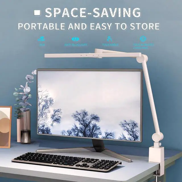 Alt view image 2 of 7 - LED Desk Lamp with Clamp,Monitor Light Bar,Eye-Caring Desk Light,Ultra High Definition and Brightness Table Light,4 Modes 12 Brightness, (White Desk Lamp with Clamp)
