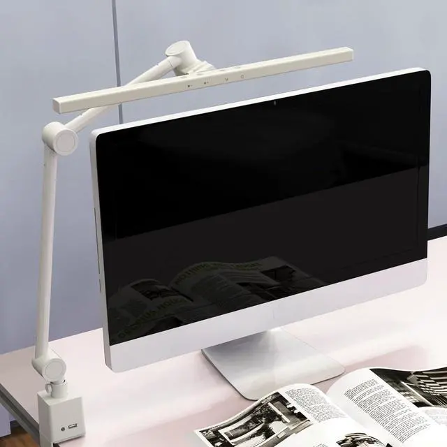 Alt view image 7 of 7 - LED Desk Lamp with Clamp,Monitor Light Bar,Eye-Caring Desk Light,Ultra High Definition and Brightness Table Light,4 Modes 12 Brightness, (White Desk Lamp with Clamp)