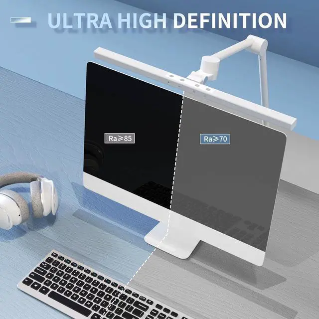 Alt view image 6 of 7 - LED Desk Lamp with Clamp,Monitor Light Bar,Eye-Caring Desk Light,Ultra High Definition and Brightness Table Light,4 Modes 12 Brightness, (White Desk Lamp with Clamp)