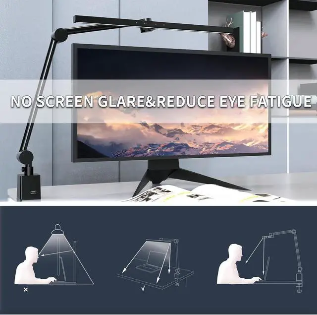 Alt view image 3 of 7 - LED Desk Lamp with Clamp,Monitor Light Bar,Eye-Caring Desk Light,Ultra High Definition and Brightness Table Light,5 Modes 20 Brightness,No Screen Glare&Reduce Eye Fatigue for Reading,Study.