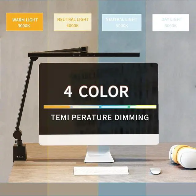 Alt view image 4 of 7 - LED Desk Lamp with Clamp,Monitor Light Bar,Eye-Caring Desk Light,Ultra High Definition and Brightness Table Light,5 Modes 20 Brightness,No Screen Glare&Reduce Eye Fatigue for Reading,Study.