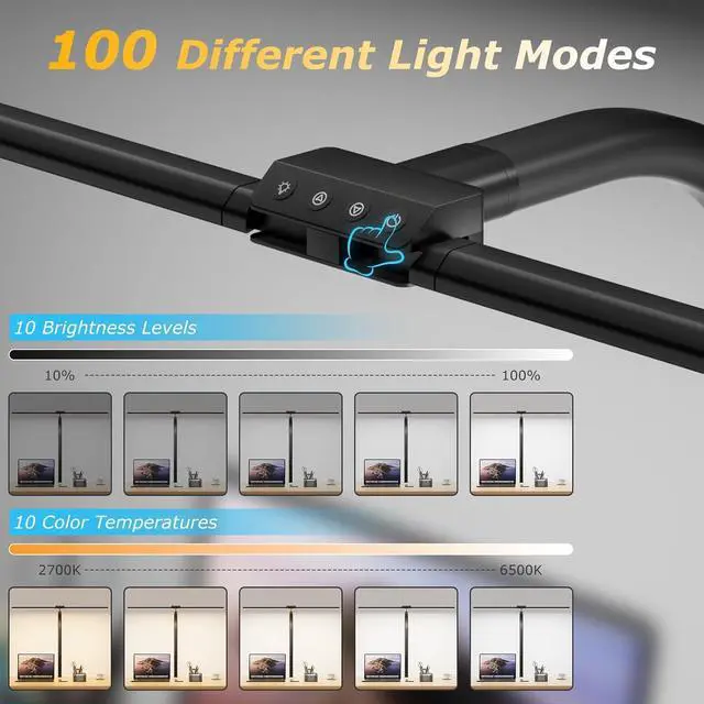 Alt view image 2 of 7 - Desk lamp,LED Desk Lamps for Home Office,Eye-Caring Architect Desk Lamp with Clamp,Dual Screen Computer Monitor Gooseneck Smart Light:24W 10 Color Flexible Adjustable Desk Lamp for Study Drafting