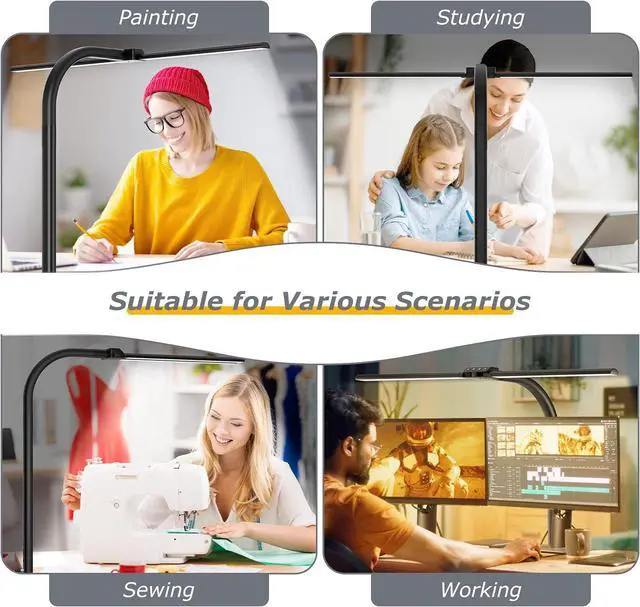 Alt view image 7 of 7 - Desk lamp,LED Desk Lamps for Home Office,Eye-Caring Architect Desk Lamp with Clamp,Dual Screen Computer Monitor Gooseneck Smart Light:24W 10 Color Flexible Adjustable Desk Lamp for Study Drafting