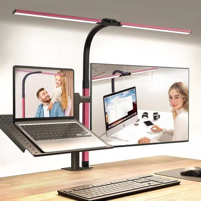 Main image of LED Desk Lamp for Home Office, Eye-Caring Desk Light with Clamp, Stepless Dimming 24W Double Head Architect Task Lamp with Remote Control, Flexible Gooseneck for Working Studying Reading DraftingRED)