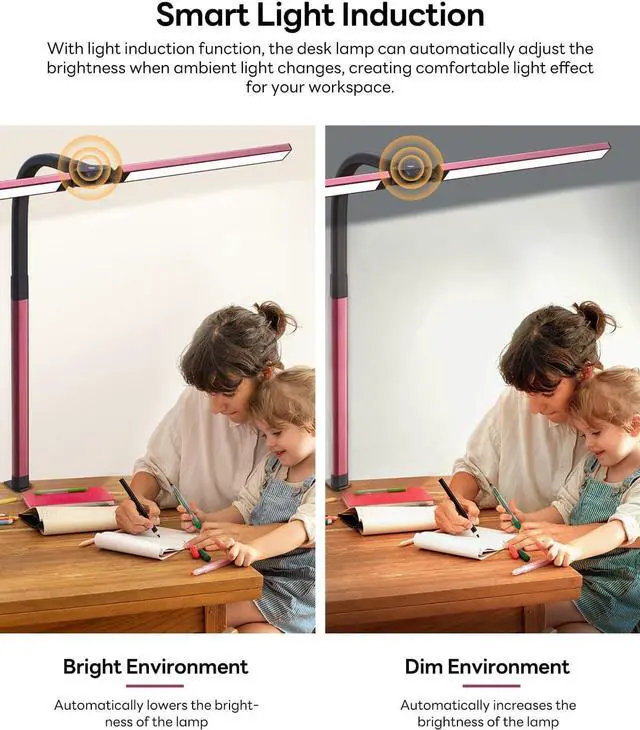 Alt view image 3 of 7 - LED Desk Lamp for Home Office, Eye-Caring Desk Light with Clamp, Stepless Dimming 24W Double Head Architect Task Lamp with Remote Control, Flexible Gooseneck for Working Studying Reading DraftingRED)