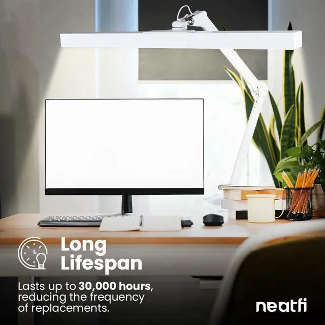 Alt view image 2 of 7 - 3,000 Lumens Ultra LED Desk Lamp with Clamp, 30W Dimmable Monitor Light, 5 Brightness Levels & 5 Light Modes (White, 28 Inches with Metal Arm)