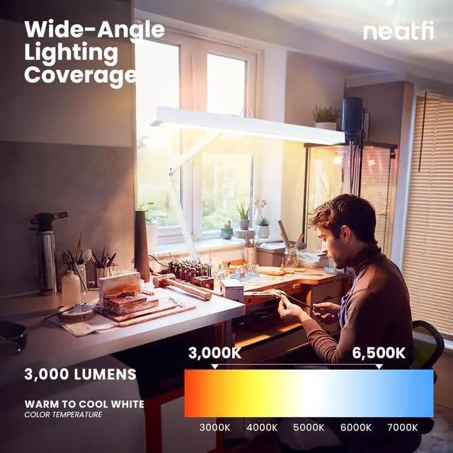 Alt view image 3 of 7 - 3,000 Lumens Ultra LED Desk Lamp with Clamp, 30W Dimmable Monitor Light, 5 Brightness Levels & 5 Light Modes (White, 28 Inches with Metal Arm)