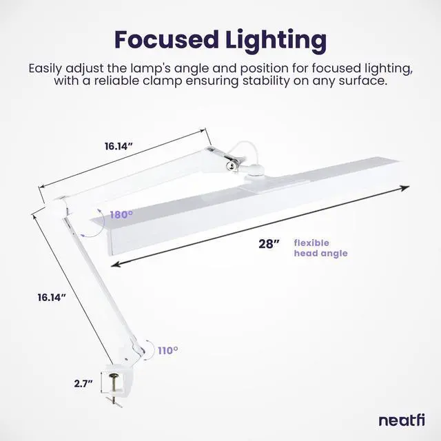 Alt view image 7 of 7 - 3,000 Lumens Ultra LED Desk Lamp with Clamp, 30W Dimmable Monitor Light, 5 Brightness Levels & 5 Light Modes (White, 28 Inches with Metal Arm)