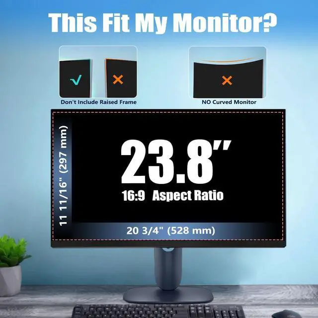 Alt view image 7 of 7 - [2 Pack Magnetic Computer Privacy Screen for 23.8 Inch Monitor, Anti-Glare Blue Light Privacy Filter Shield, Easy Installation, 16:9 Aspect Ratio